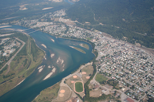 Beautiful Aerial of Revelstoke and the Columbia River, BC